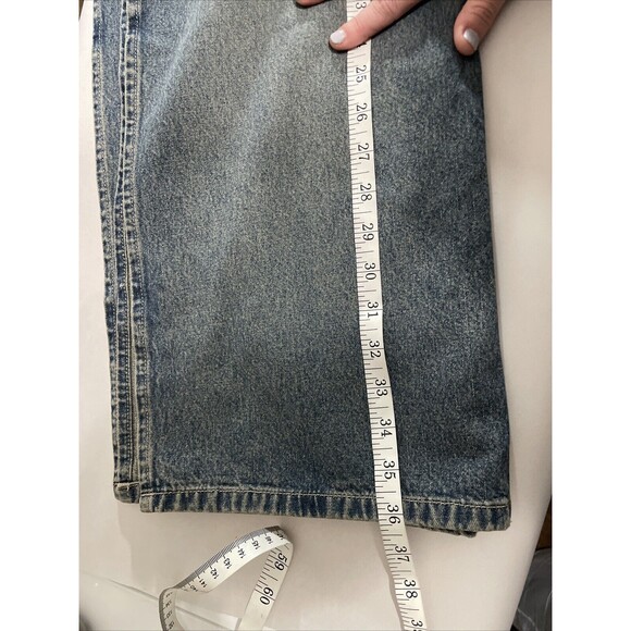Vtg Denim Maxi Skirt Grunge Wash Long Straight Jean Skirt Women’s 3/4 Slits Y2K - Picture 6 of 7